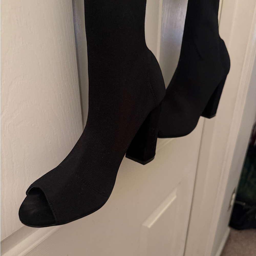 Black Over-the-Knee peep toe Boots - Picture 4 of 7